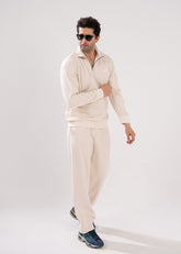 Ivory Retro Ribbed Men Tracksuit