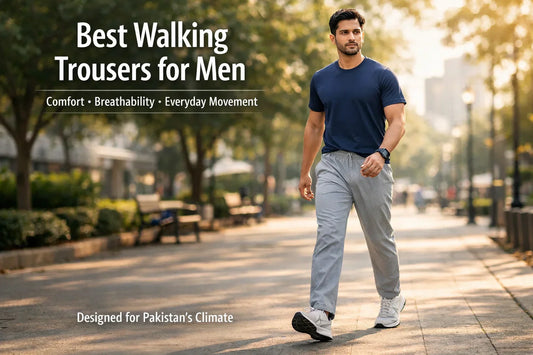 Man wearing breathable walking trousers during outdoor walk in warm weather