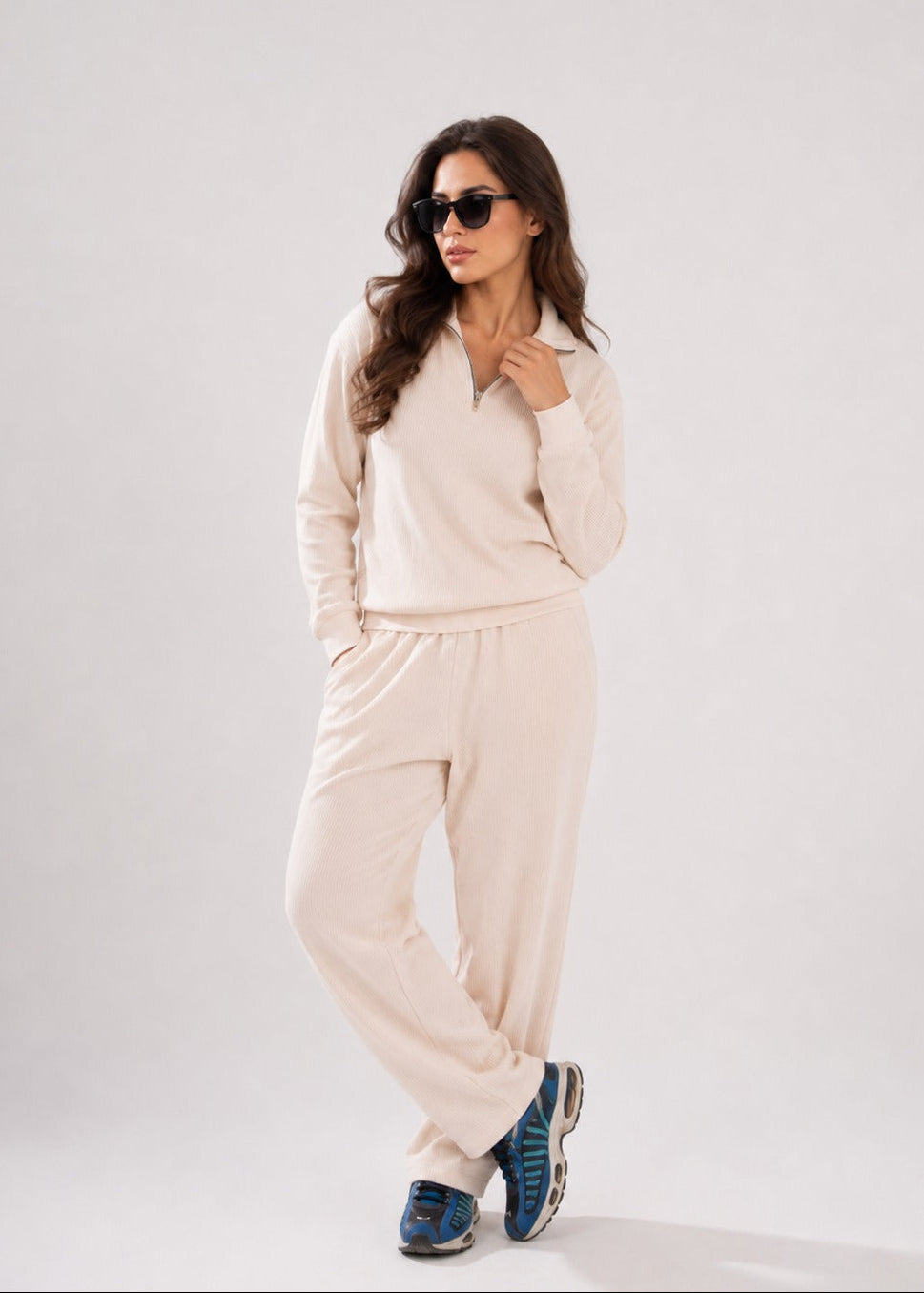 Ivory Retro Ribbed Women Tracksuit