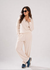 Ivory Retro Ribbed Women Tracksuit
